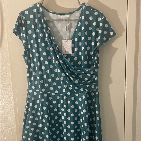 Chic Teal and White Polka Dot Midi Dress - Picture 5 of 12